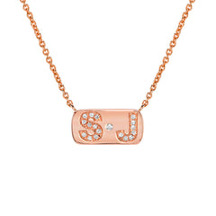 Rose gold and diamond mini plaque initial dot initial necklace