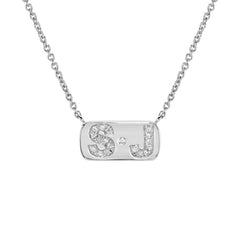 white gold and diamond mini plaque initial dot initial necklace