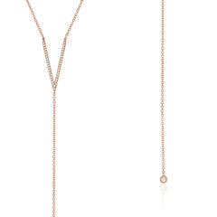 lariat y long necklace in rose gold with diamonds