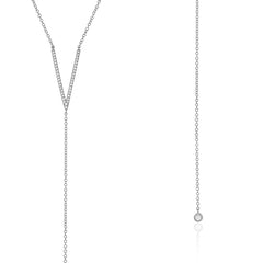 lariat y long necklace in white gold with diamonds