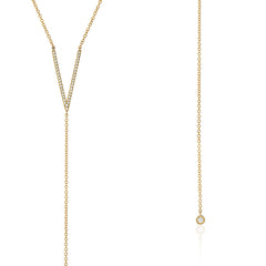 lariat y long necklace in yellow gold with diamonds