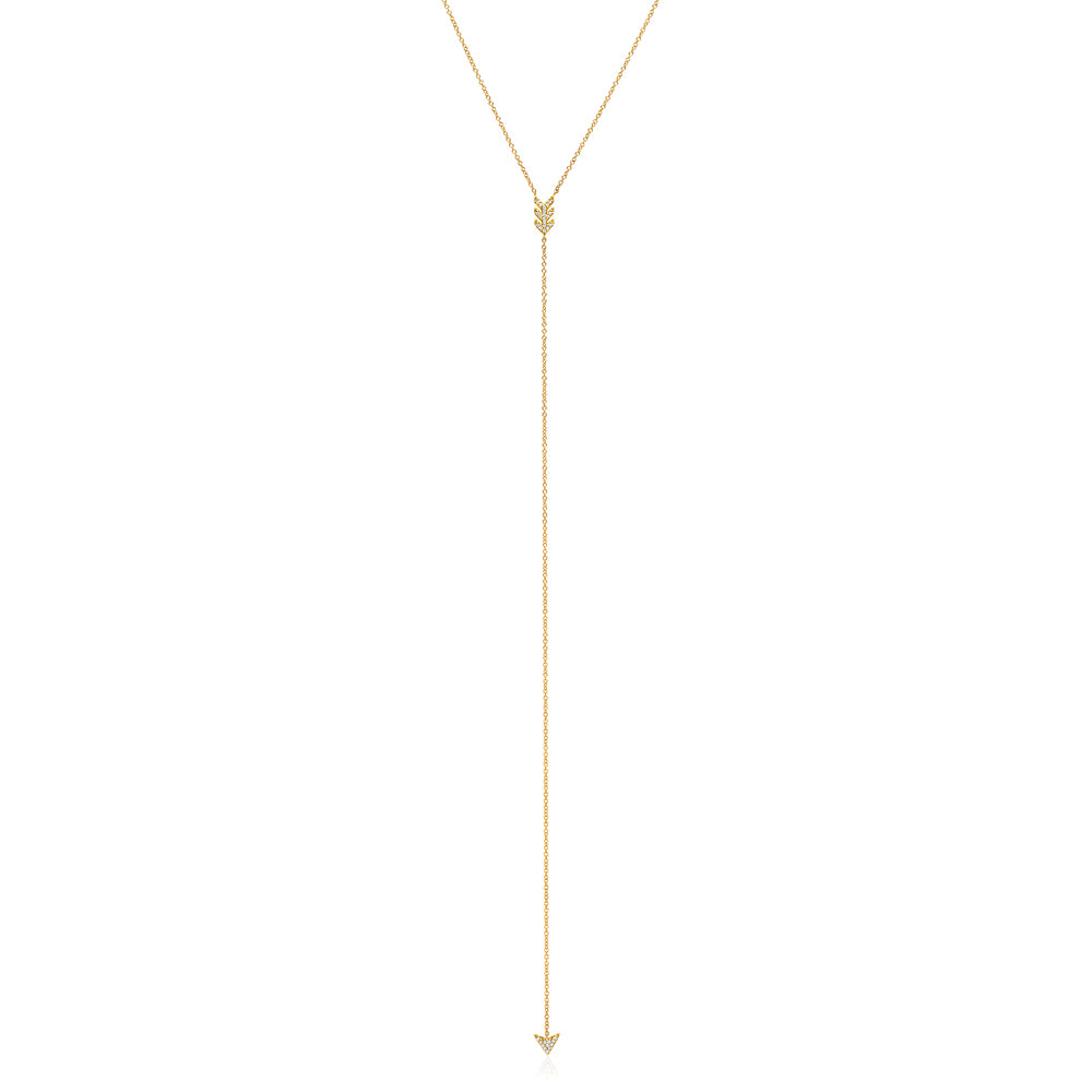 arrow lariat necklace with diamonds in yellow gold