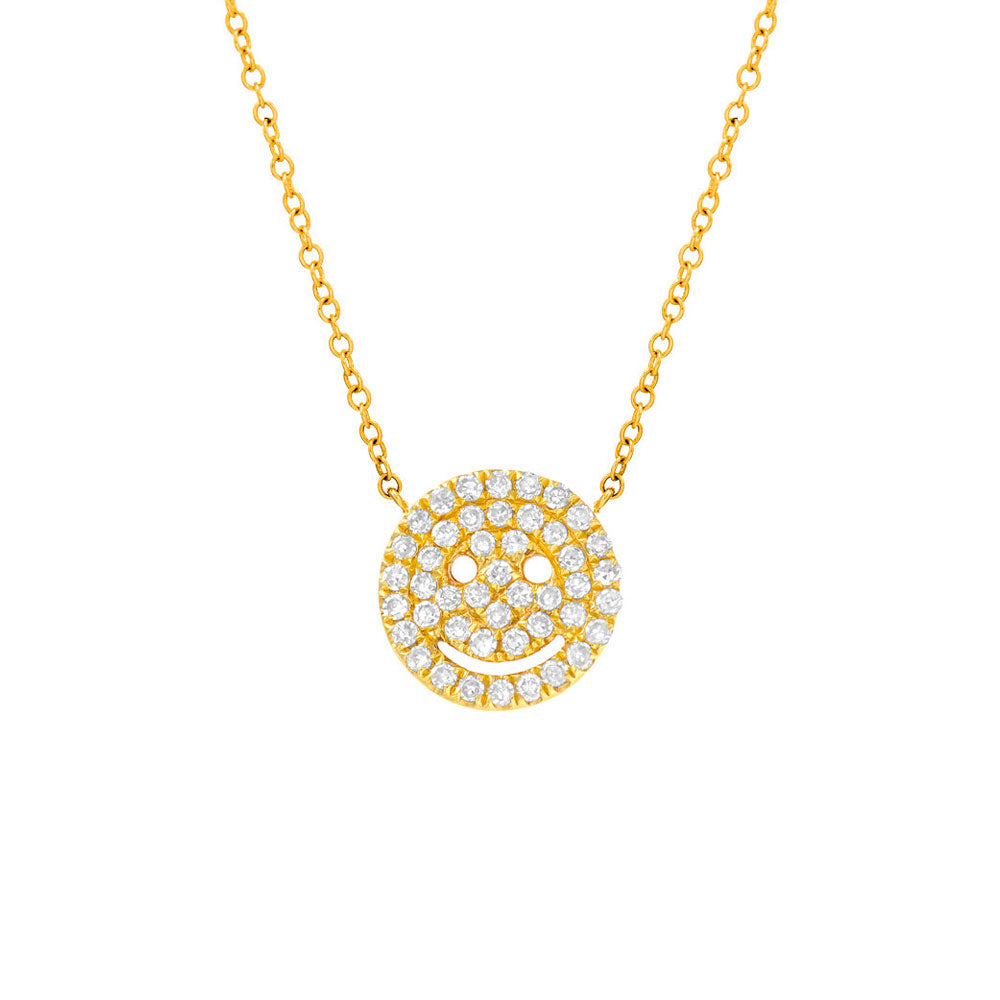 smily face smiling grin necklace in 14k gold and diamonds