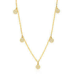 mini five pave circle necklace with diamonds in yellow gold