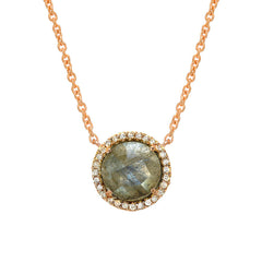 7.0mm diameter rose cut colored stone with gold and diamond halo