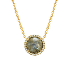7.0mm diameter rose cut colored stone with gold and diamond halo