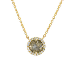 5.0mm diameter rose cut colored stone with a gold and diamond halo