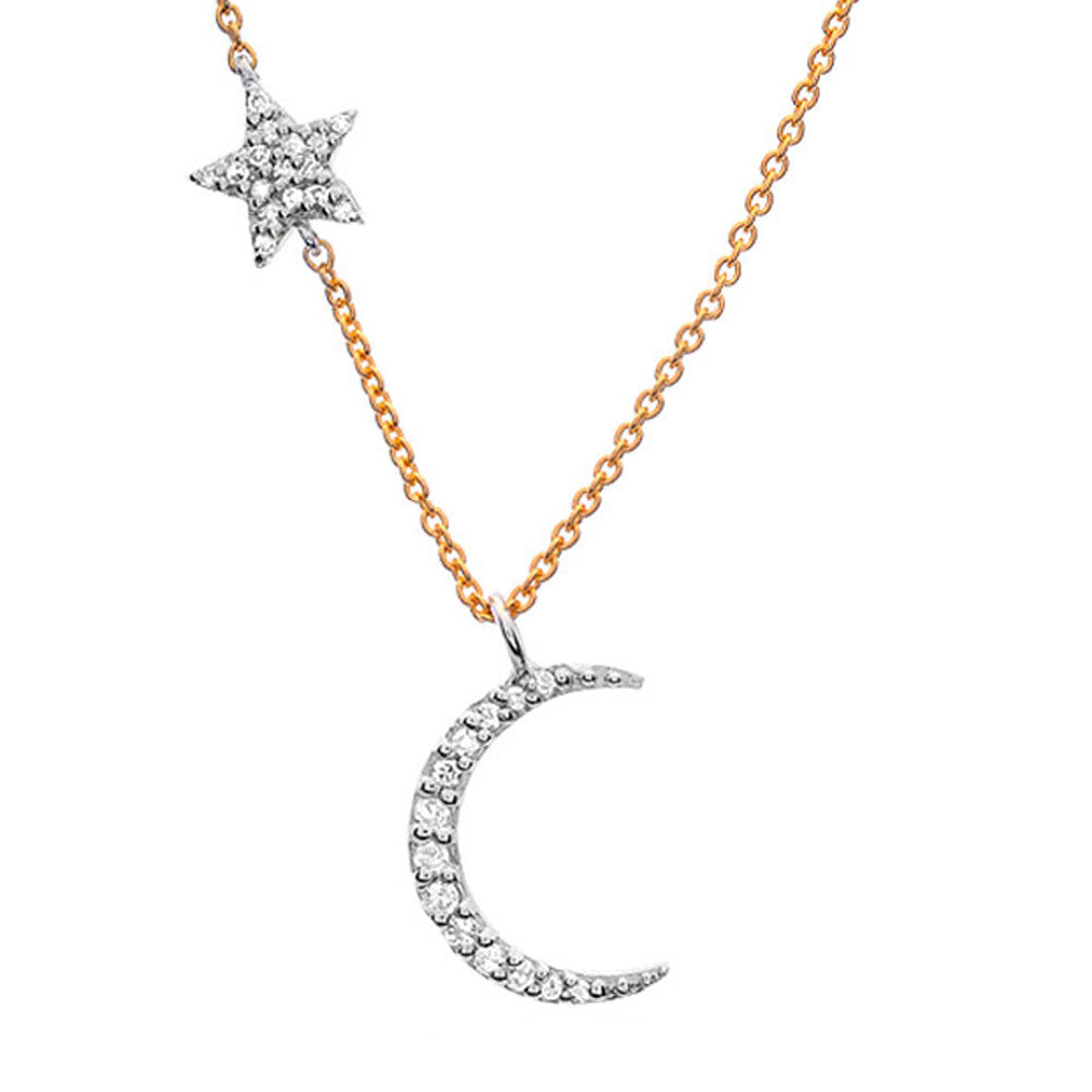 Sterling Silver 1 Diamond Moon and Star Pendant on 45cm Silver Chain –  Shiels Jewellers