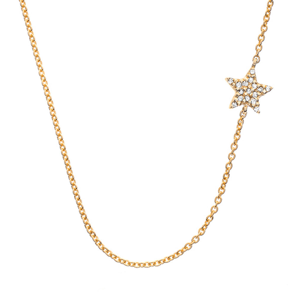 sideways star necklace with diamonds in yellow gold