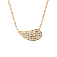 14k gold and diamond paisley shape necklace