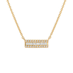 mini bar necklace with baguette and round diamonds