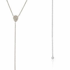 long lariat Y necklace with pave pear and diamond bezel