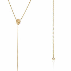 long lariat Y necklace with pave pear and diamond bezel