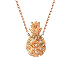 14k gold and diamond pineapple pendant motif necklace