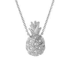 14k gold and diamond pineapple pendant motif necklace
