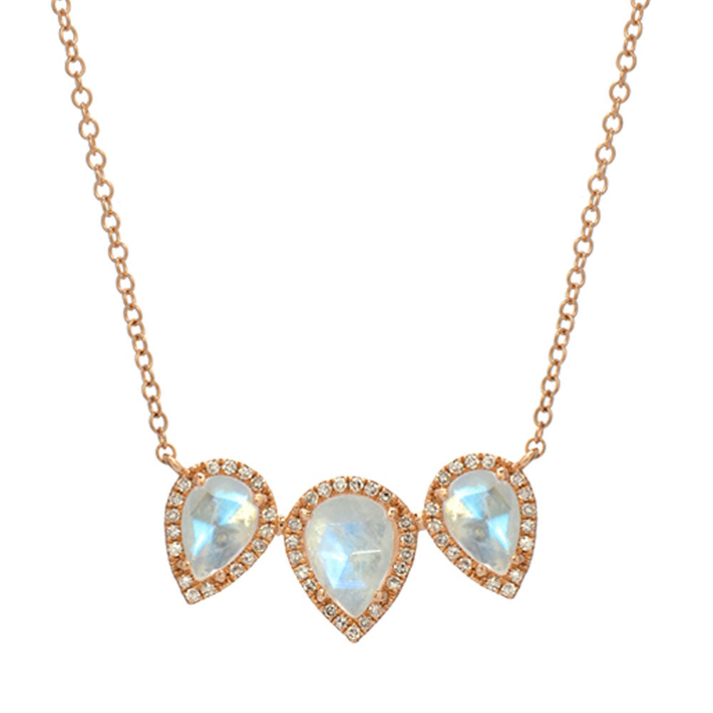 Triple Pear Shape Rainbow Moonstone Necklace | Liven Fine