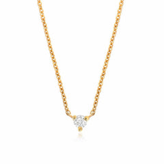 petite prong set diamond necklace in yellow gold