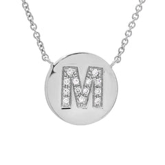 14k gold round disc necklace with diamond initial