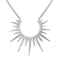 sunburst three quarter circle necklace with diamonds and high polish sun rays