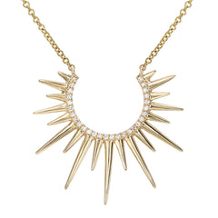 sunburst three quarter circle necklace with diamonds and high polish sun rays