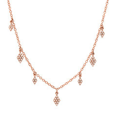 alternating dangling diamond kites necklace in rose gold