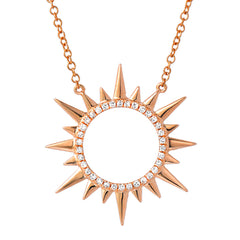 circle sunburst necklace with diamonds in 14k rose gold
