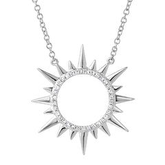 circle sunburst necklace with diamonds in 14k white gold