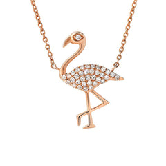 flamingo tropical bird necklace in solid 14k gold with diamonds