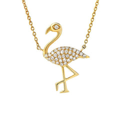 flamingo tropical bird necklace in solid 14k gold with diamonds