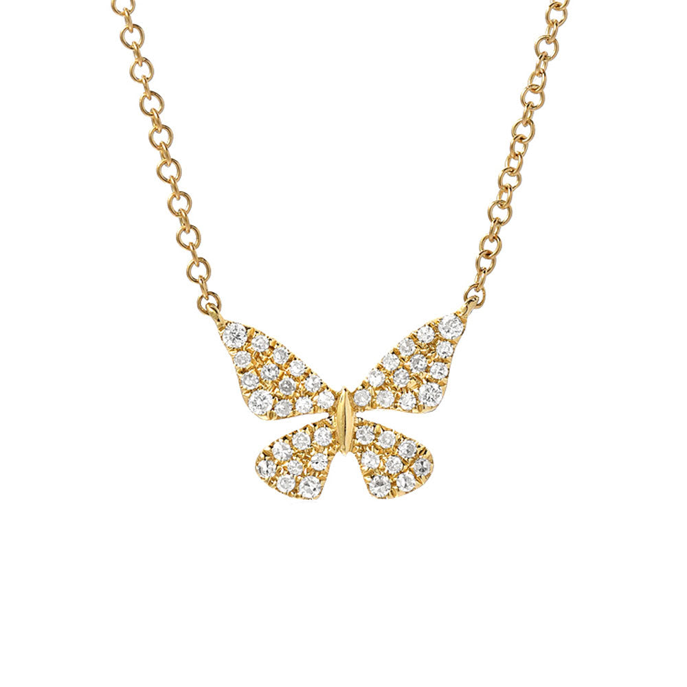 pave diamond and gold butterfly necklace