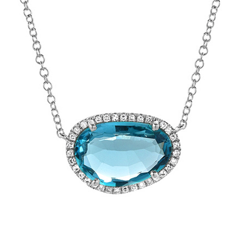 Oval London Blue Topaz Gold Necklace with a Diamond - Tales In Gold