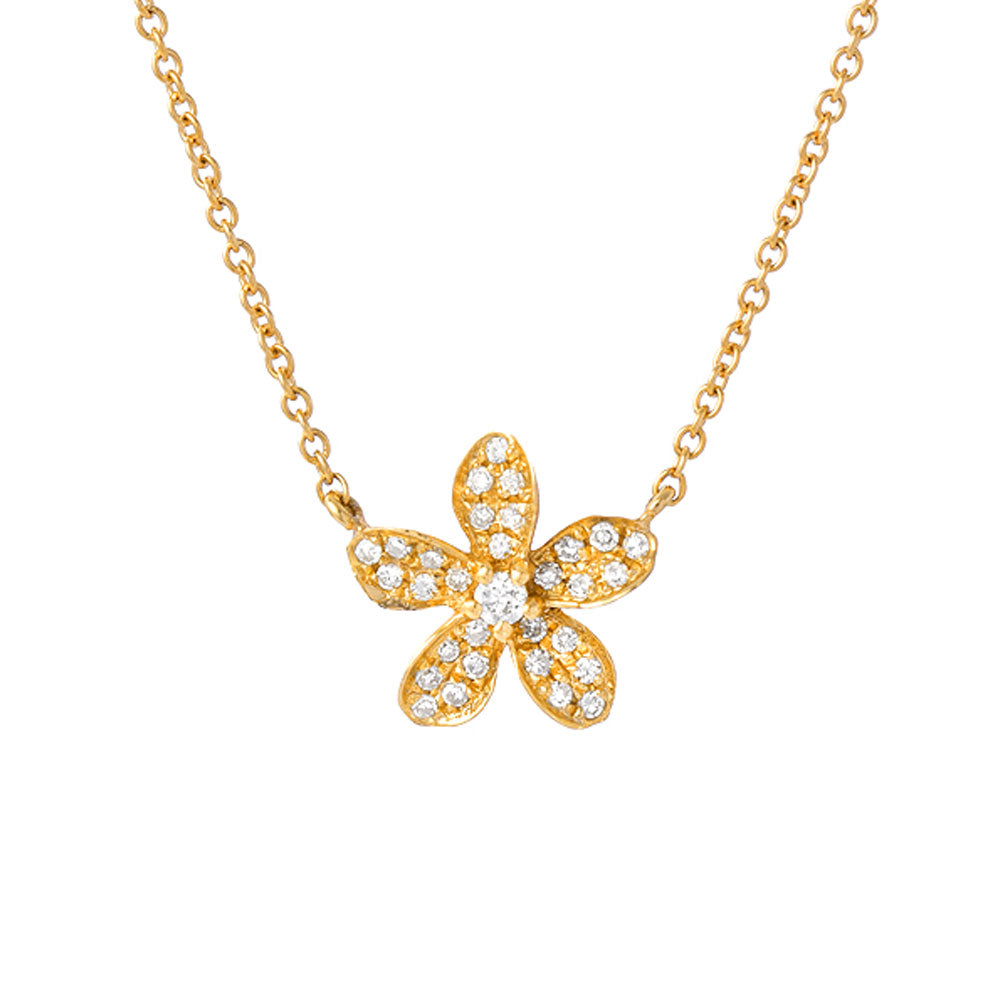 14k gold and diamond plumeria flower necklace