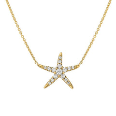 star fish necklace in 14k gold with natural hand set diamonds