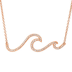 ocean wave surf necklace in 14k gold with diamonds