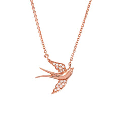 swallow swift love bird necklace in 14k gold with diamonds