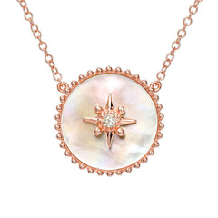 14k gold and rose cut diamond necklace with mothe rof pearl center