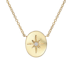 14k gold oval cameo necklace with hand carved starburst and diamond
