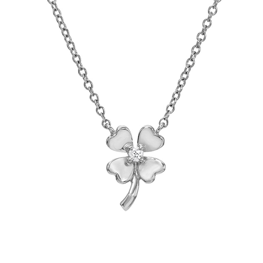 Long four-leaf clover necklace in gold-coloured sterling silver