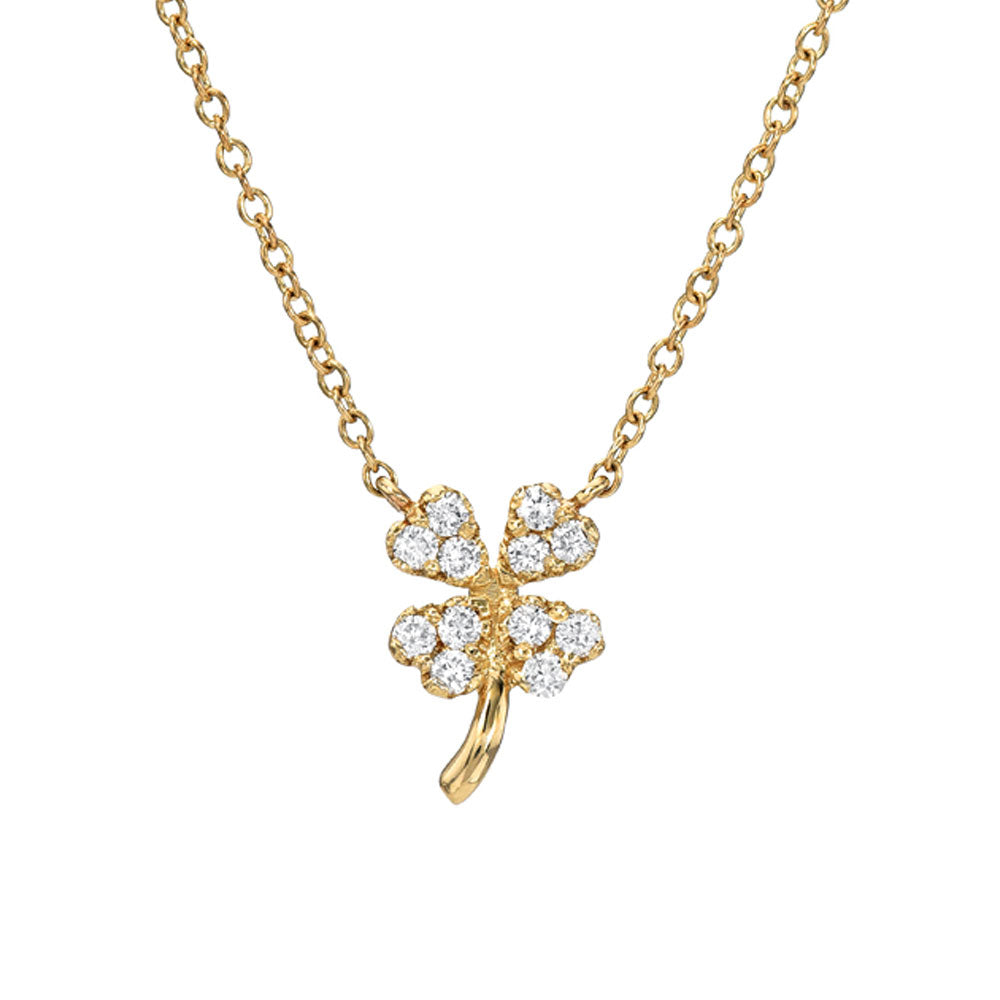 four leaf clover lucky charm necklace in 14k gold with diamonds