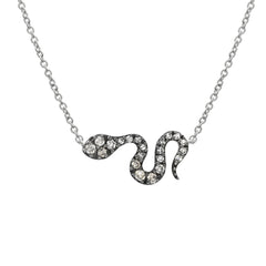 two tone snake necklace in 14k gold with black rhodium and champagne and white diamonds