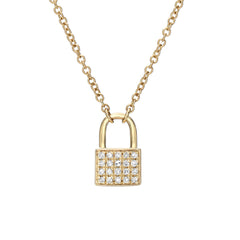 14k gold and pave diamond key to my heart padlock necklace