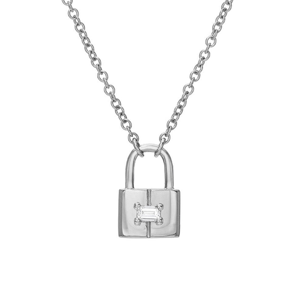 Liven Co -Padlock Baguette Necklace | Lock Pendant in Gold | Liven Fine Jewelry White Gold