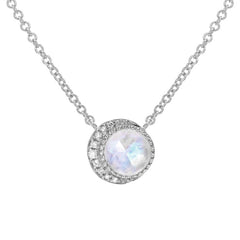 rose cut moon phase colored stone necklace in 14k solid gold and diamonds