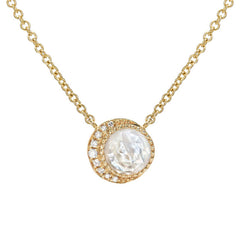 rose cut moon phase colored stone necklace in 14k solid gold and diamonds