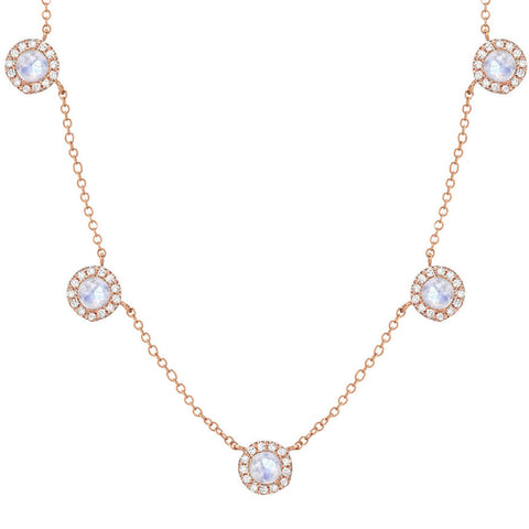 Rosie Station Necklace in Rainbow Moonstone
