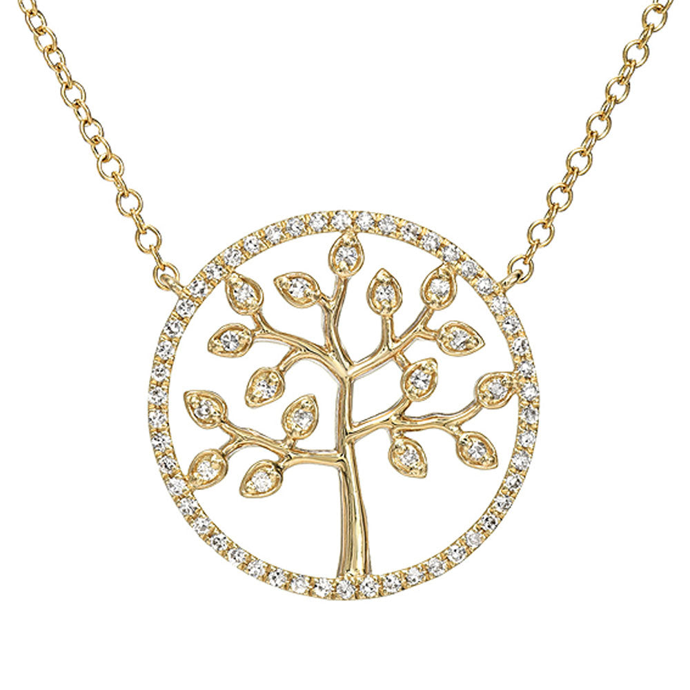 tree of life pendant in silhouette gold with diamonds