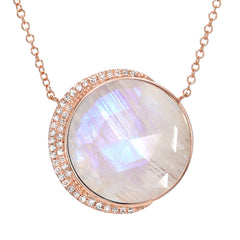 large rose cut moon phase colored stone necklace in 14k solid gold and diamonds