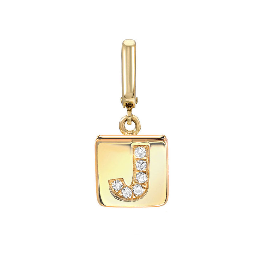 14k solid gold and diamond initial tag clip charm for bracelet or necklace