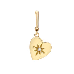 mini heart clip charm in solid 14k gold with diamond