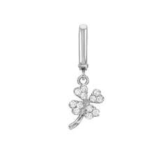 lucky four leaf clover clip charm in solid 14k gold and diamonds